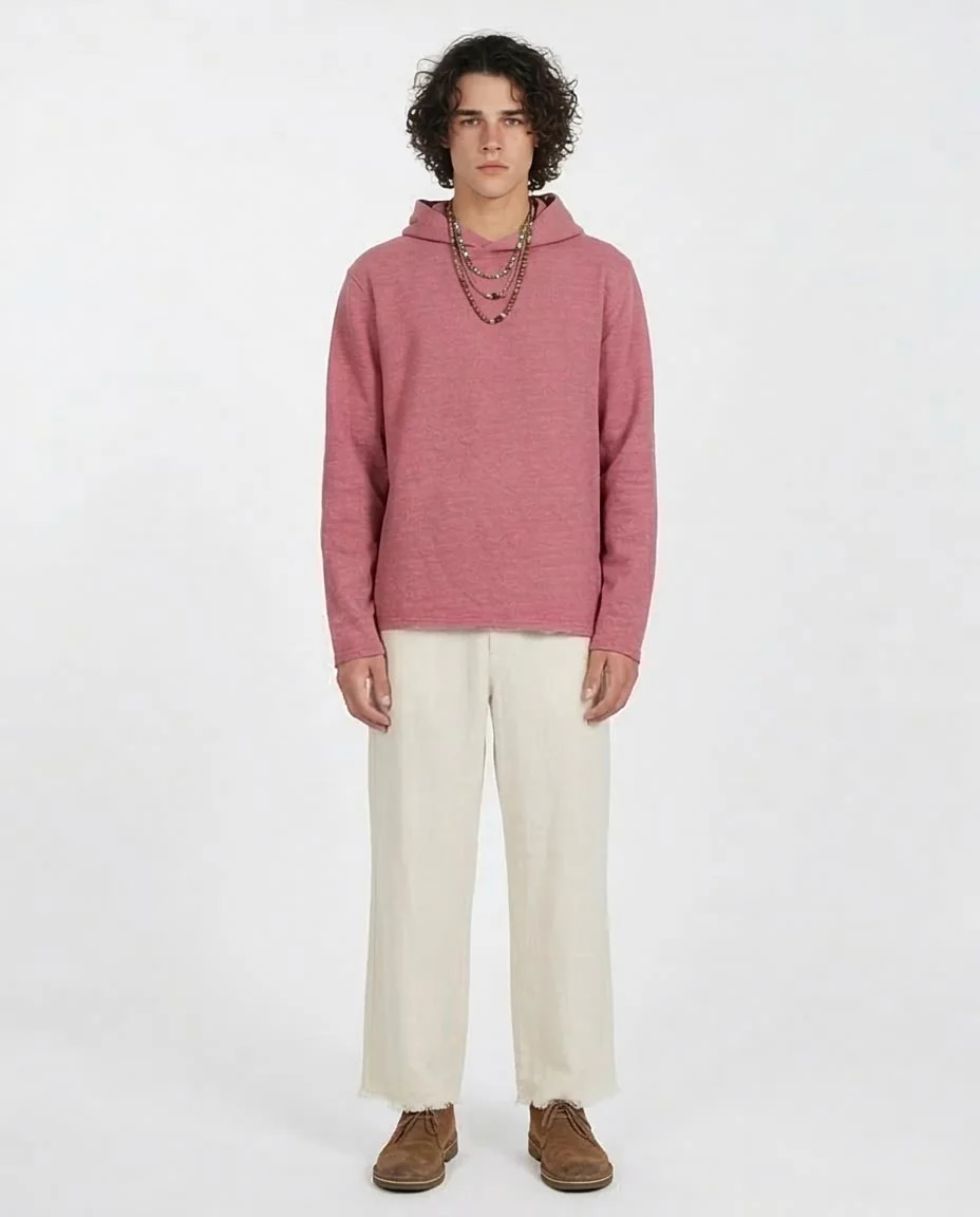 Ravin | Men’s Textured Crossover Hoodie – Dusty Rose - O202942 - Image 3