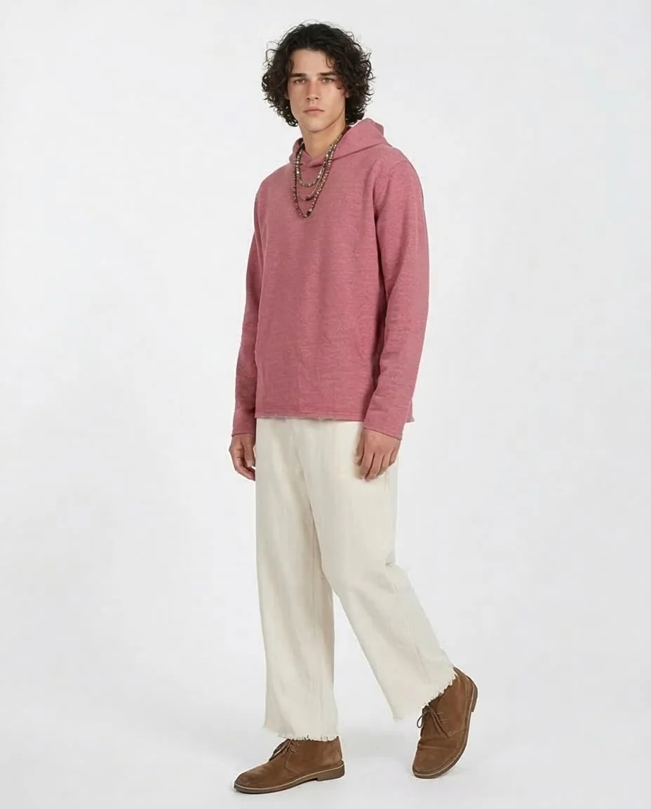 Ravin | Men’s Textured Crossover Hoodie – Dusty Rose - O202942 - Image 4