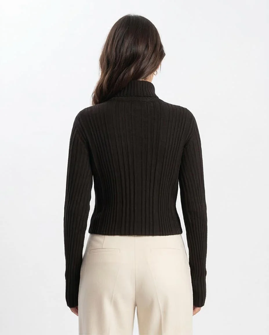 Ravin Women's Rib-Knit Mock Neck Sweater with Thumbholes – Black - O202953 - Image 2
