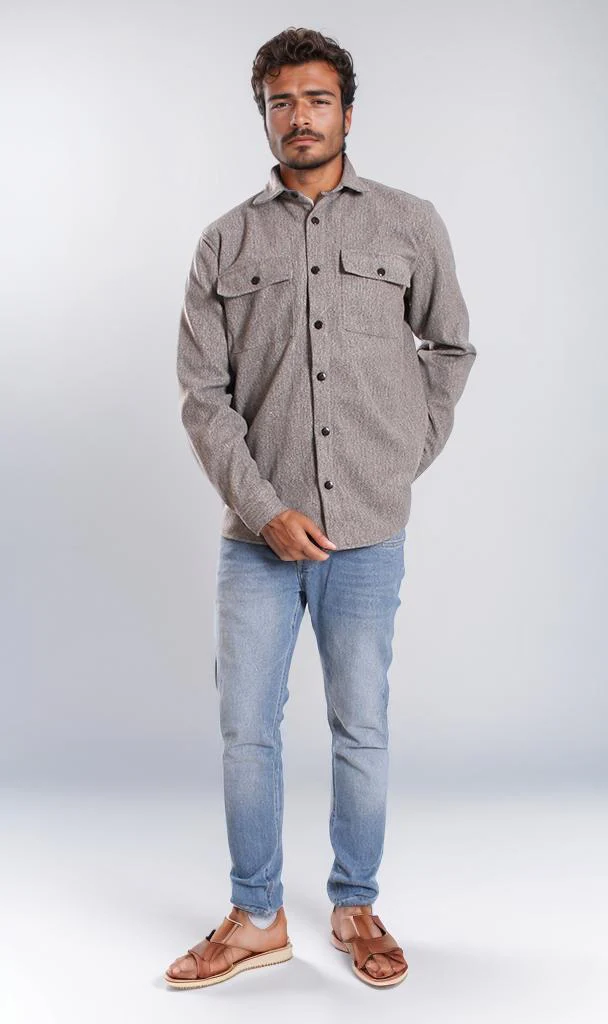 o203048-BUTTON-UP FLANNEL SHIRT - GREY - Image 3
