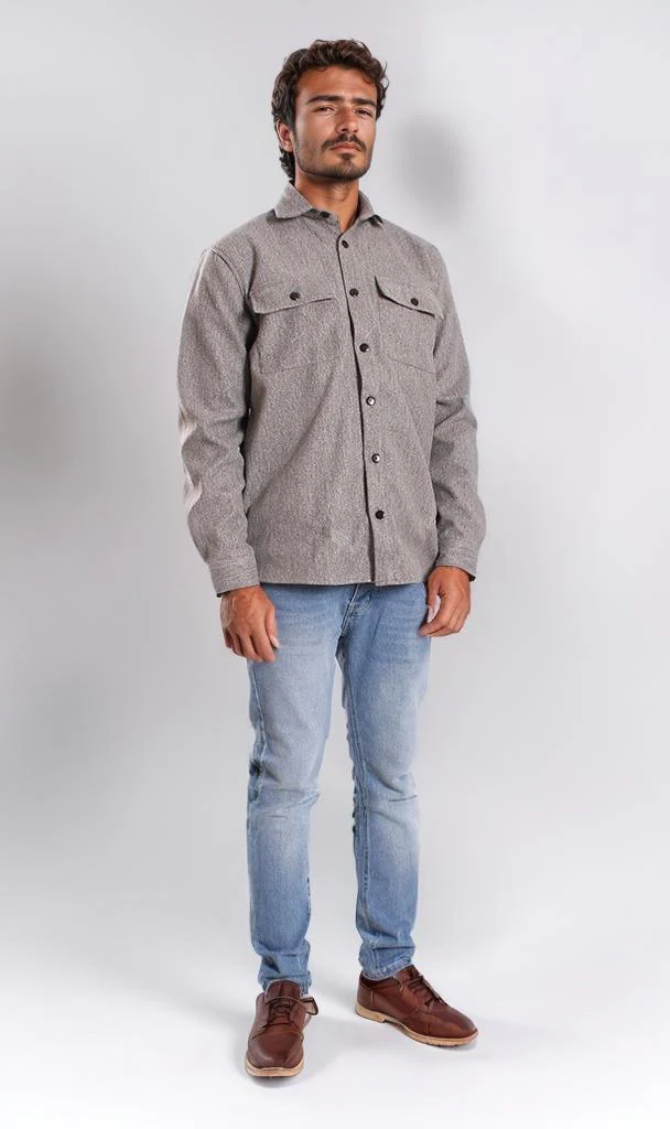 o203048-BUTTON-UP FLANNEL SHIRT - GREY - Image 4