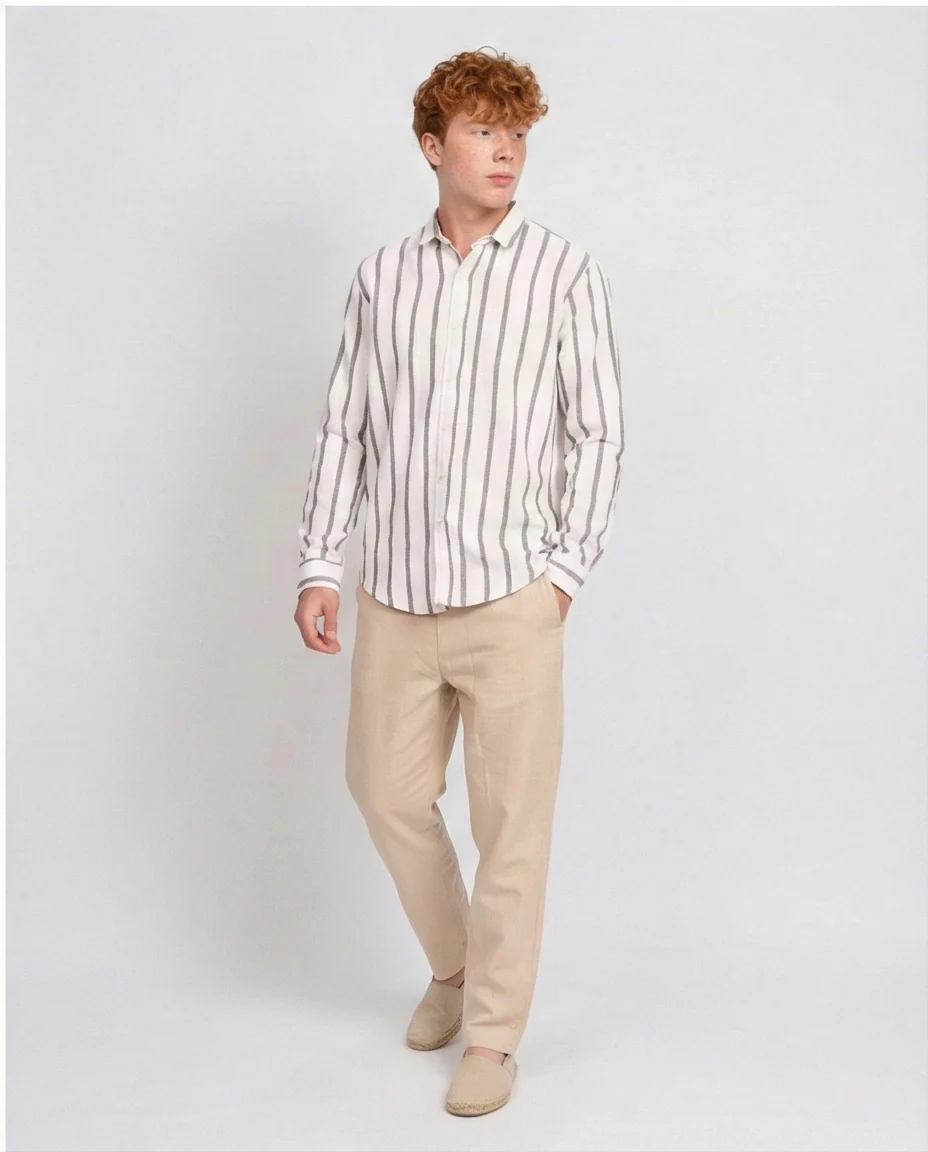 O203057-O203057 - Striped Long Sleeve Shirt - White & Black - Image 3