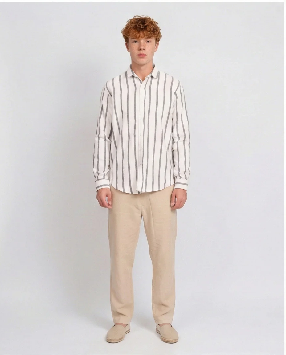 O203057-O203057 - Striped Long Sleeve Shirt - White & Black - Image 4