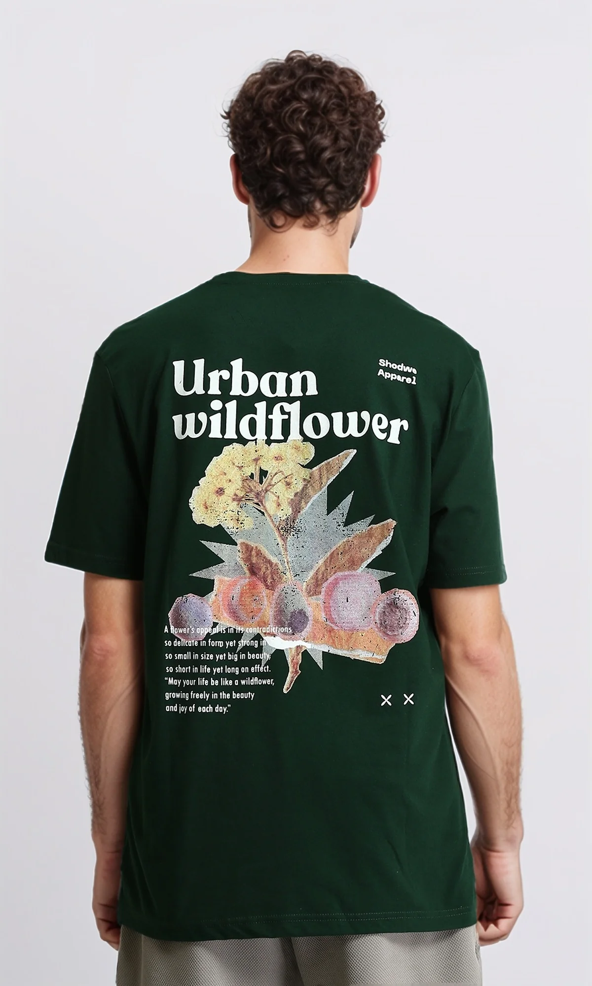O203096 - "Wild Flower" Slip On Printed Tee - Dark Green - Image 2