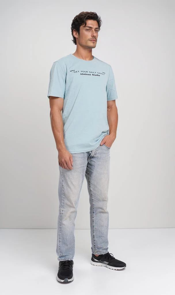 O203100 - Abstract Typography T-Shirt – Light Blue - Image 4