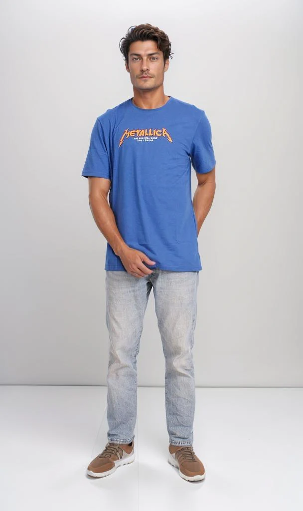 O203104 - Metallica Band Graphic T-Shirt – Royal Blue - Image 4