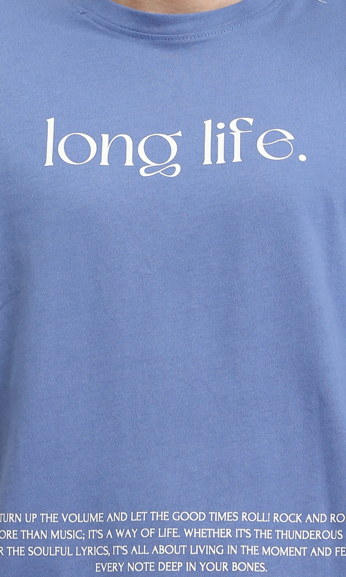 O203135 - Printed "Long Life" Relaxed Tee - Greyish Blue - Image 3