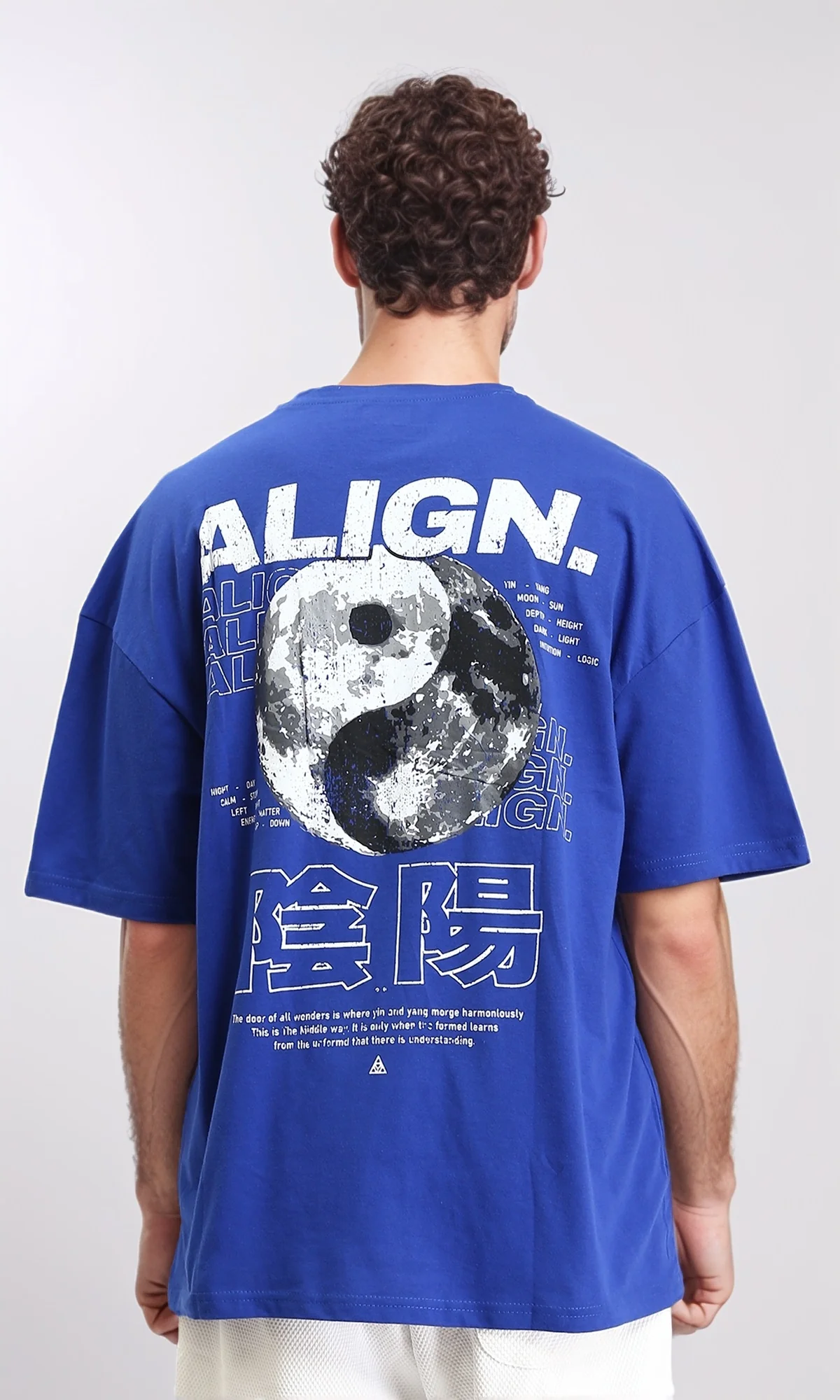 O203142 - "ALIGN" Elbow Sleeves Cotton Tee - Blue - Image 2