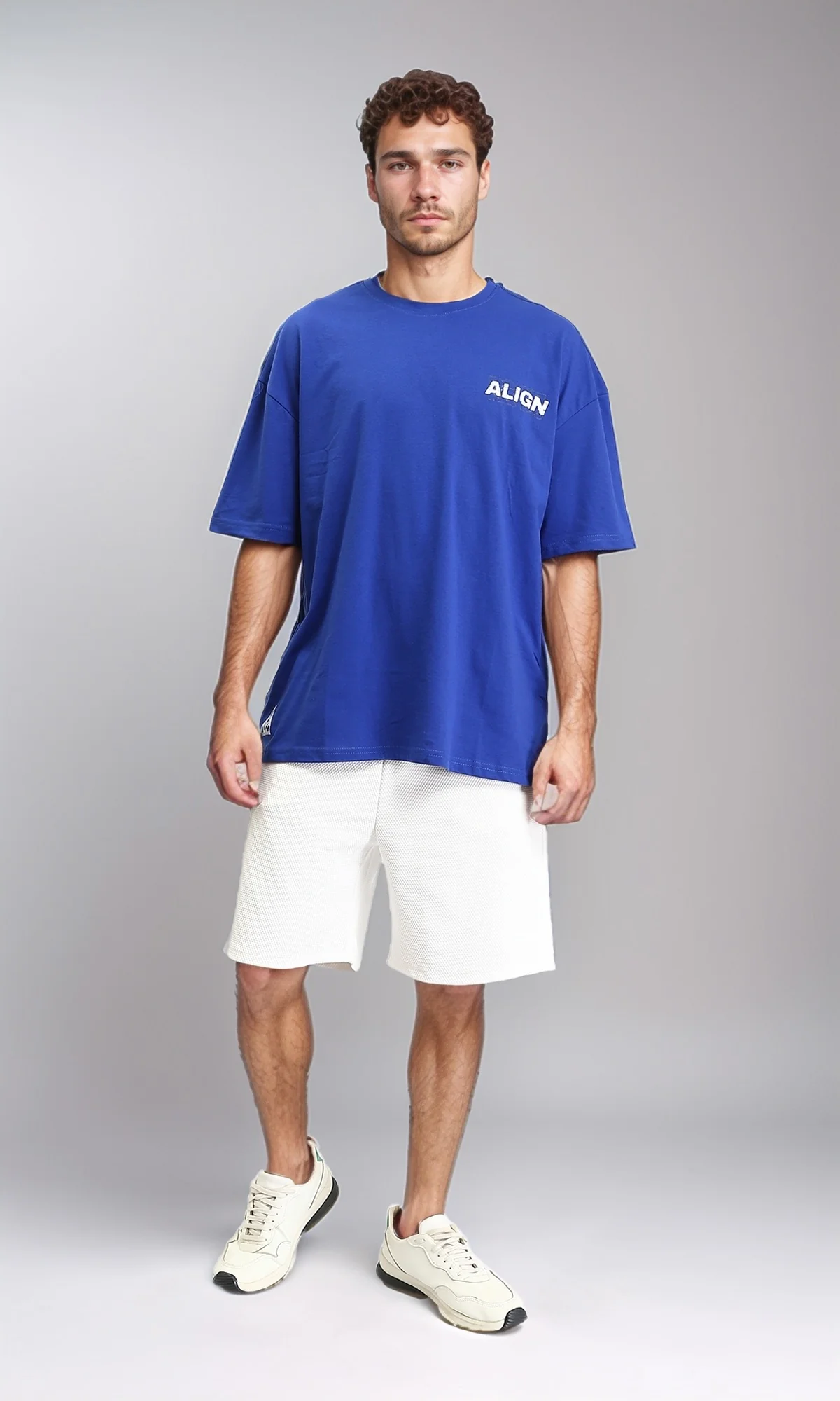 O203142 - "ALIGN" Elbow Sleeves Cotton Tee - Blue - Image 4