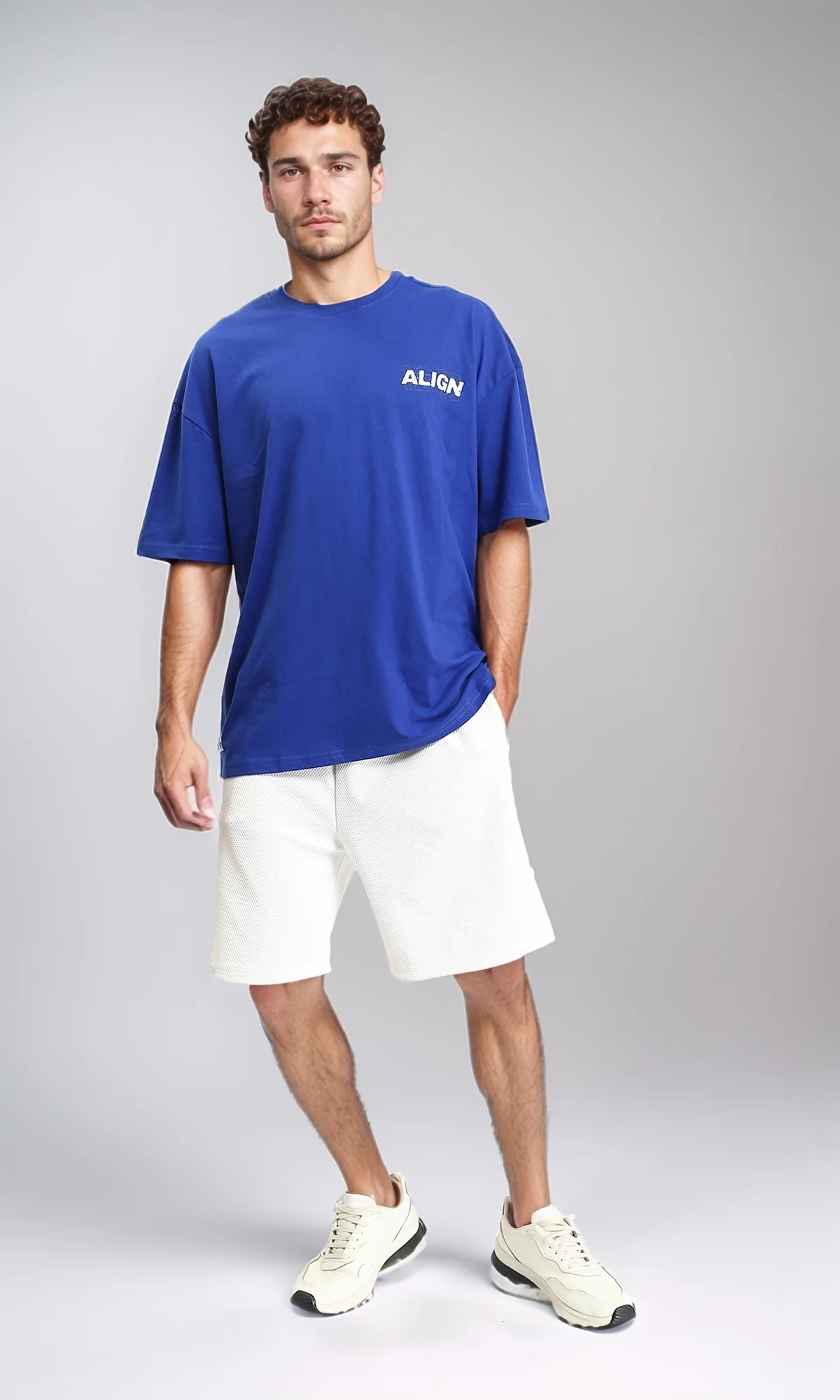 O203142 - "ALIGN" Elbow Sleeves Cotton Tee - Blue - Image 5