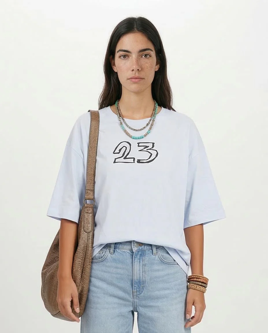 Ravin Unisex Ice Blue "23" Street-Art Oversized Tee - O203150