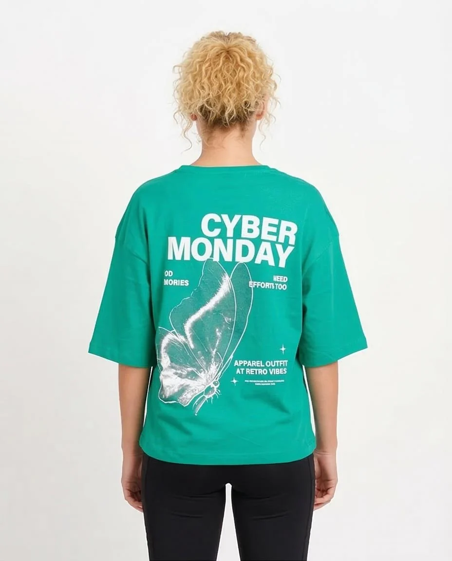 Ravin Oversized Graphic Tee – Kelly Green "Cyber Monday" Butterfly Edition - O203155 - Image 2