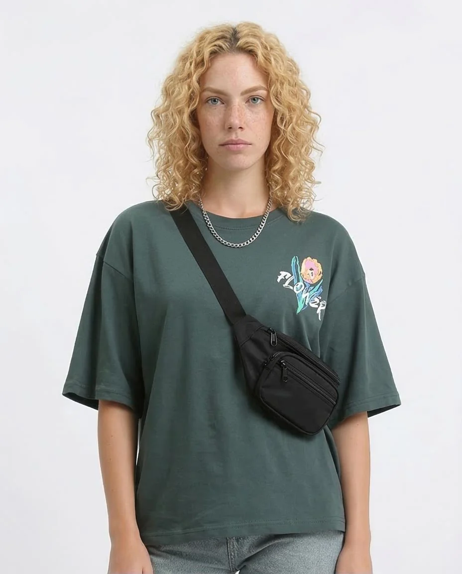 Ravin Unisex Oversized Graphic T-Shirt – Abstract Tulip Print - Forest Green - O203156