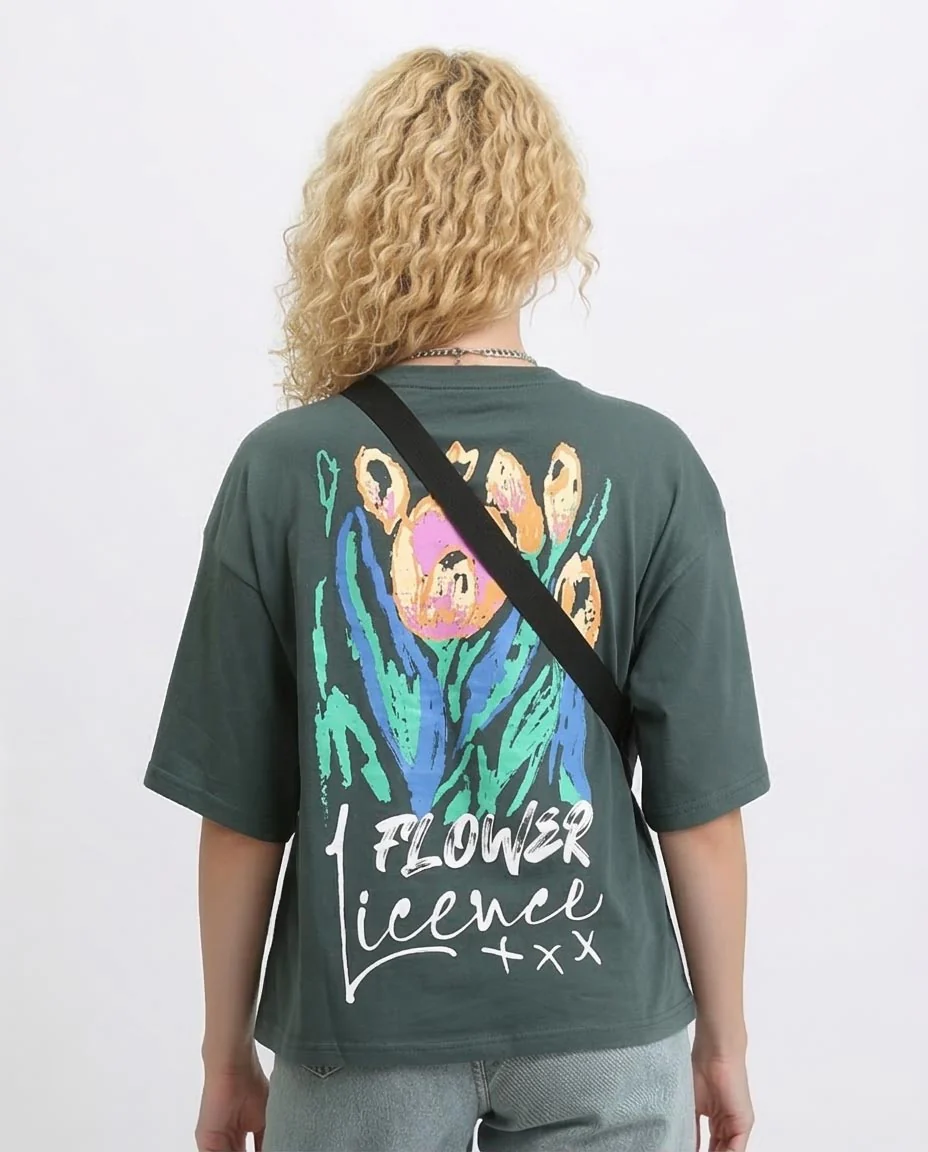 Ravin Unisex Oversized Graphic T-Shirt – Abstract Tulip Print - Forest Green - O203156 - Image 2