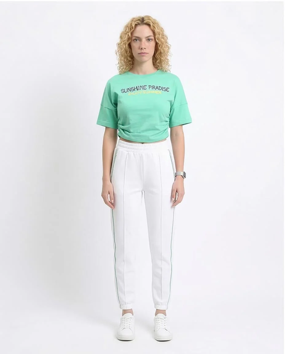 O203163 - Printed Short Tee with Side Drawstring - Light Green - Image 3