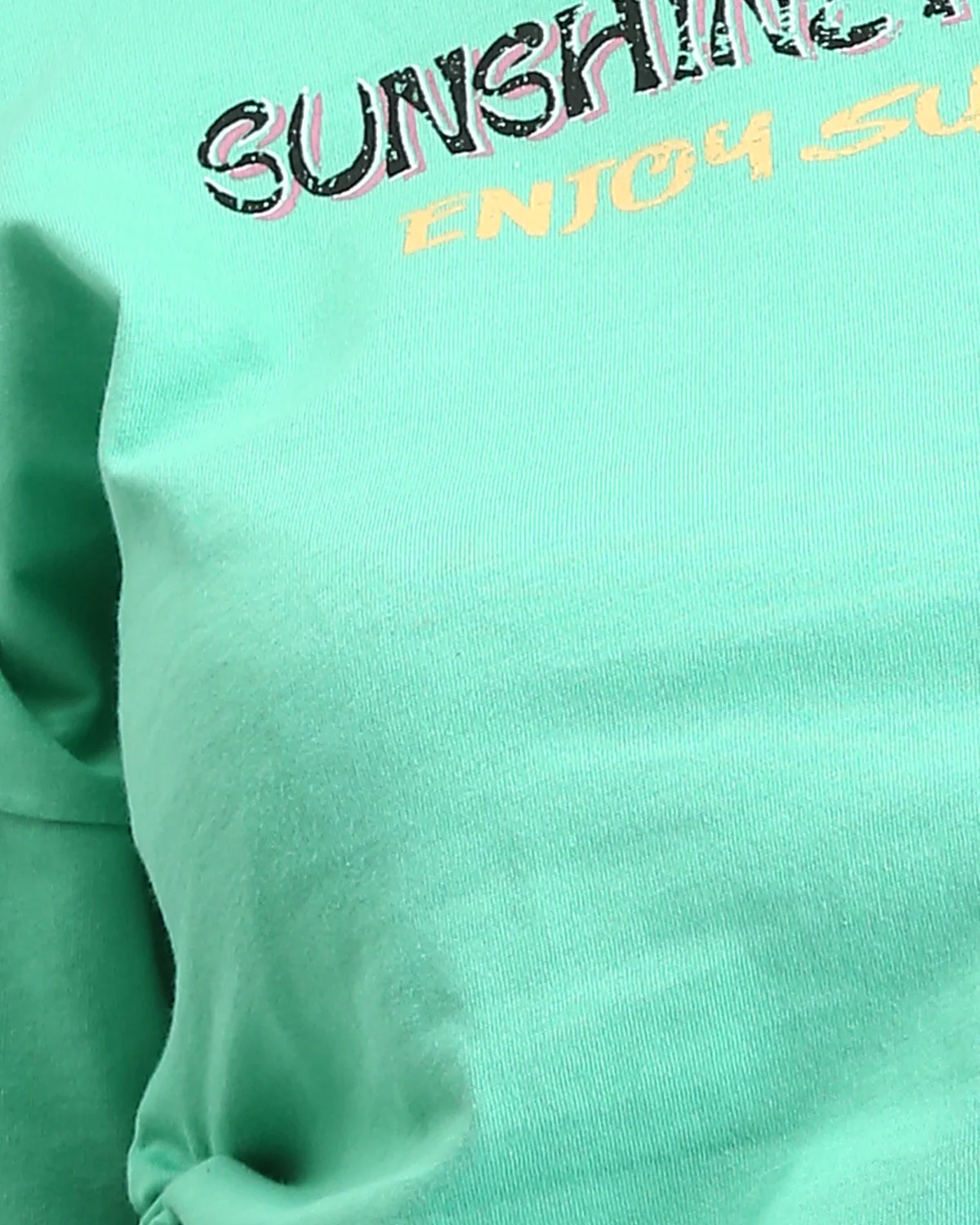 O203163 - Printed Short Tee with Side Drawstring - Light Green - Image 4