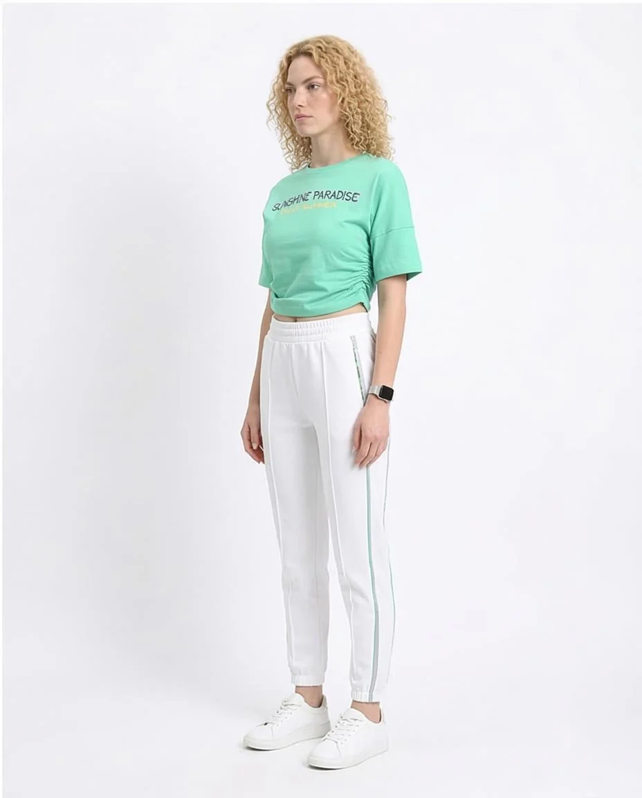 O203163 - Printed Short Tee with Side Drawstring - Light Green - Image 5