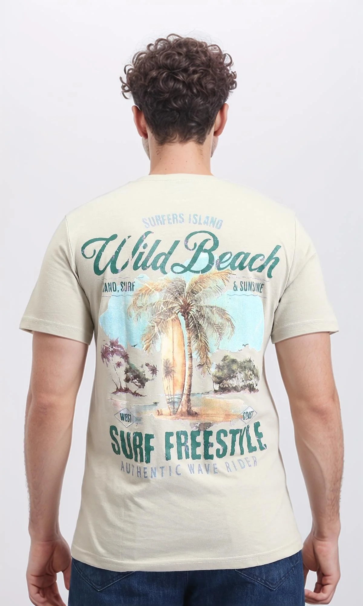 O203197 - Vintage Surf Graphic T-Shirt – Beige - Image 2