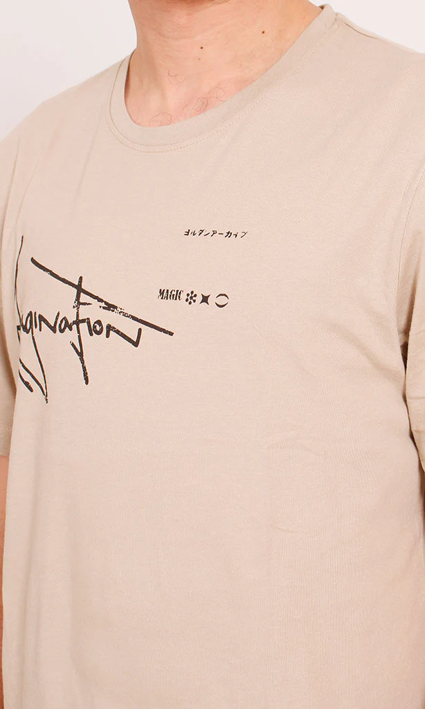 O203203 - Magic of Ones Typography T-Shirt – Beige - Image 3