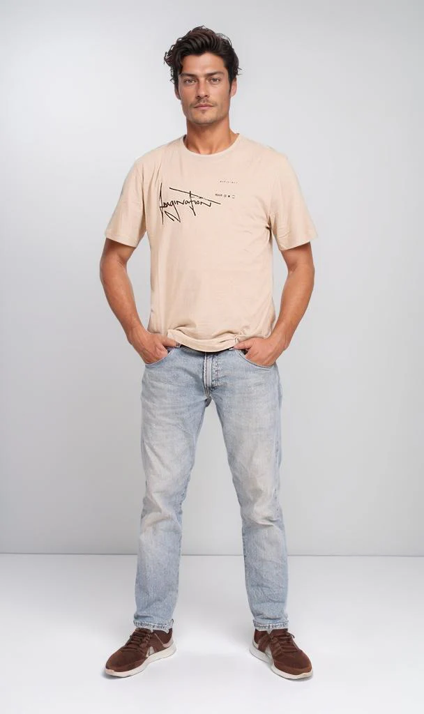 O203203 - Magic of Ones Typography T-Shirt – Beige - Image 4