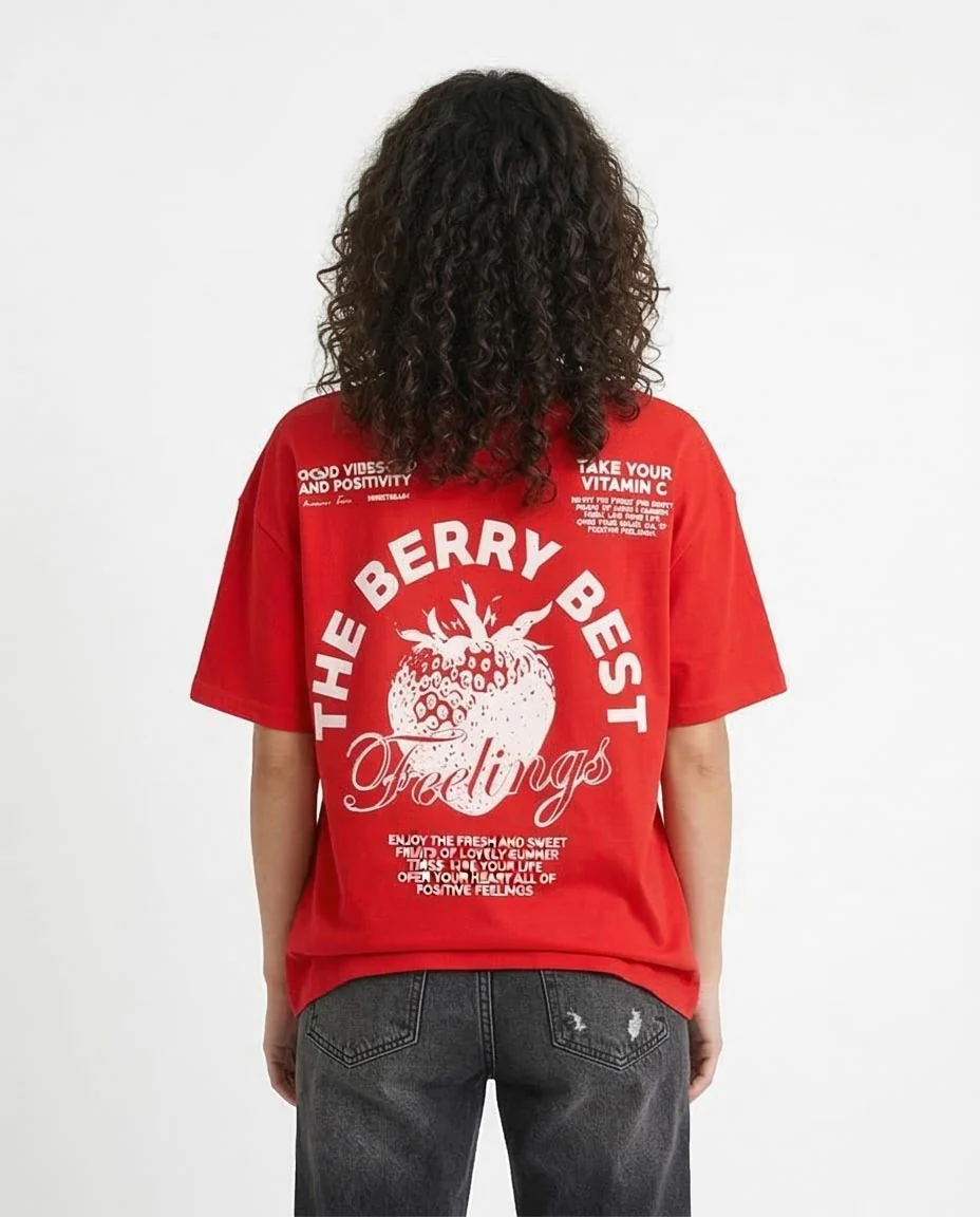 Ravin Oversized "Berry Best" Graphic Tee – Bright Red - O203221 - Image 2