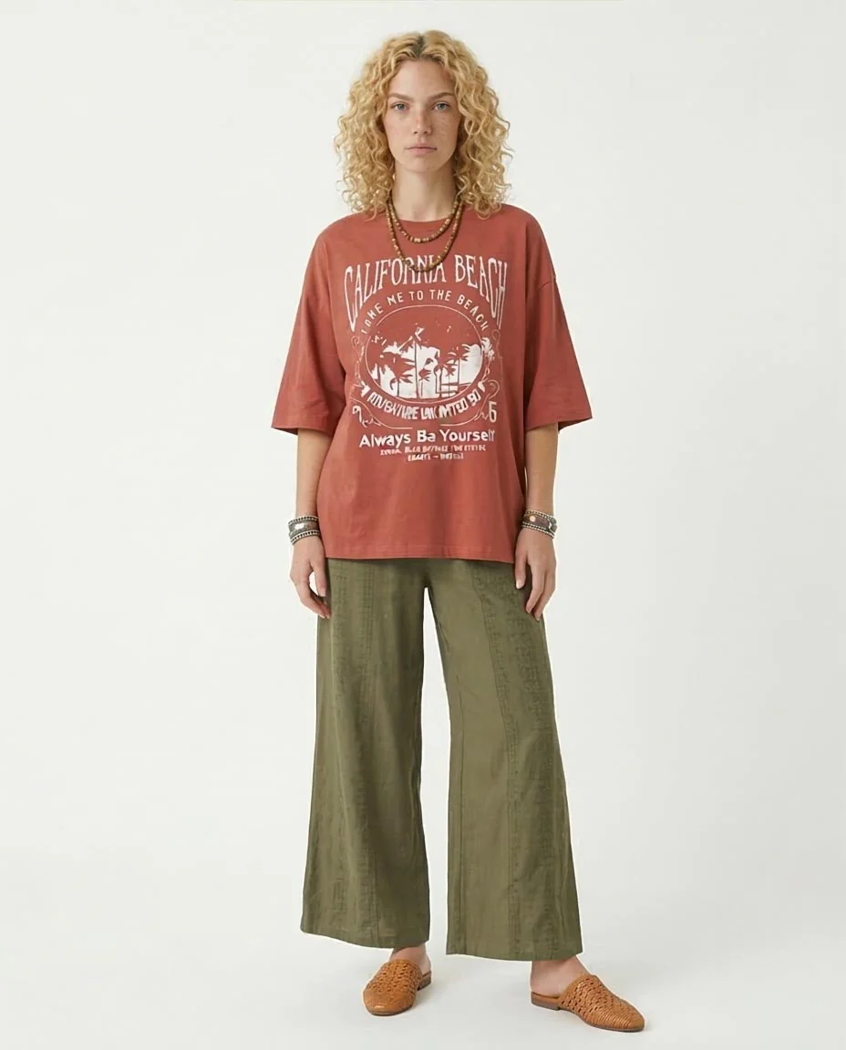 Ravin Oversized "California Beach" Graphic T-Shirt in Terracotta - O203223 - Image 3