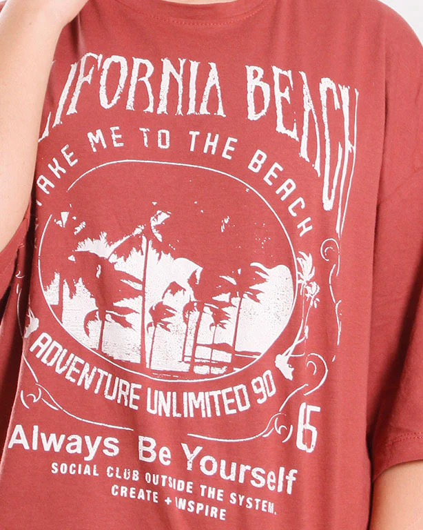 Ravin Oversized "California Beach" Graphic T-Shirt in Terracotta - O203223 - Image 4