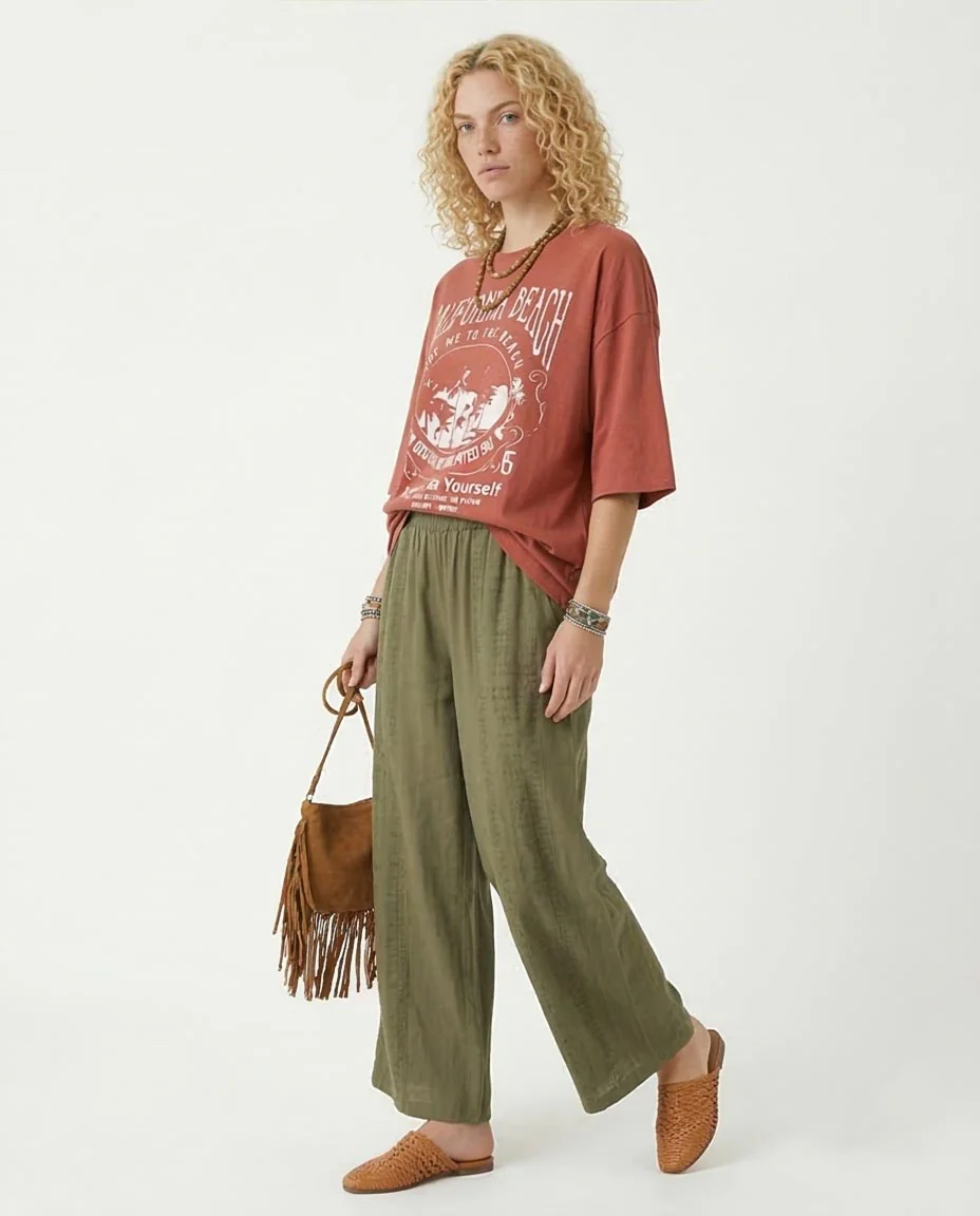 Ravin Oversized "California Beach" Graphic T-Shirt in Terracotta - O203223 - Image 5