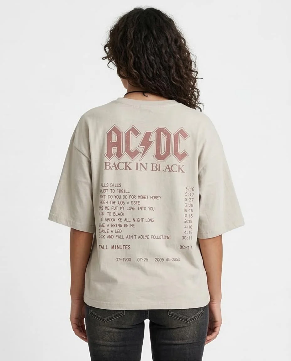 Ravin x AC/DC "Back In Black" Oversized Graphic Tee in Vintage Stone - Mint Green - O203225 - Image 2