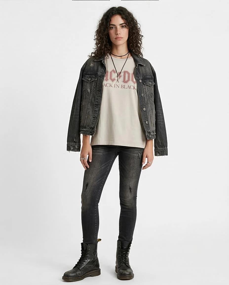 Ravin x AC/DC "Back In Black" Oversized Graphic Tee in Vintage Stone - Mint Green - O203225 - Image 3