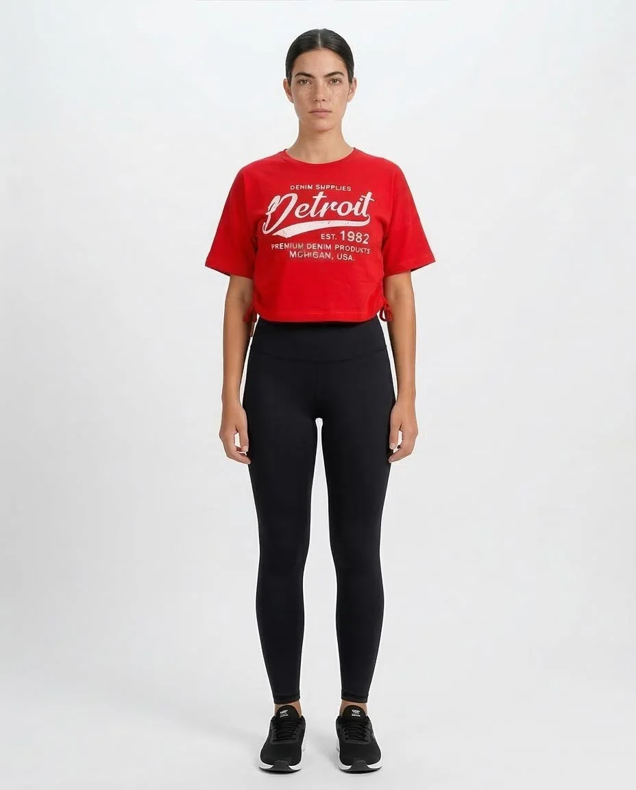 Ravin Women's Detroit Graphic Side-Cinch Cropped T-Shirt – Red - O203228 - Image 3