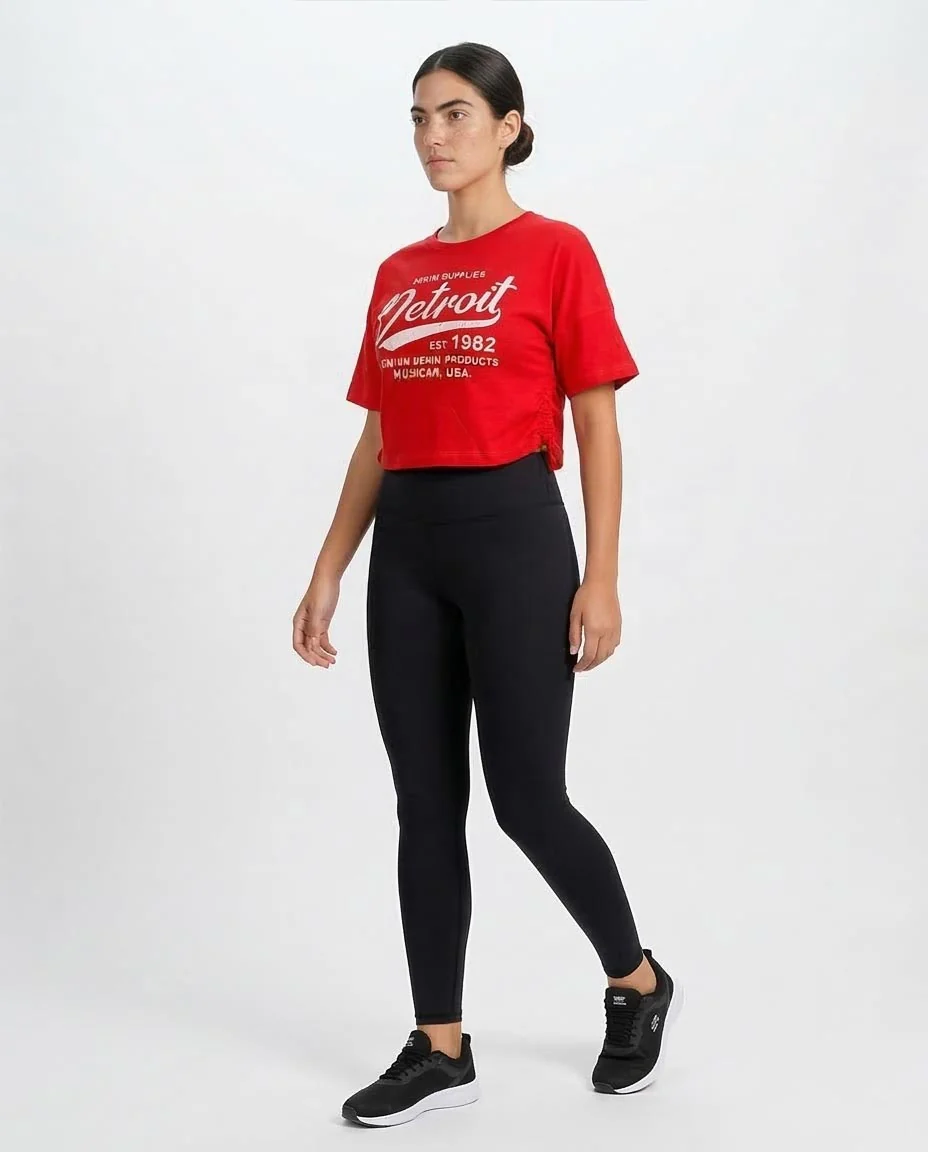 Ravin Women's Detroit Graphic Side-Cinch Cropped T-Shirt – Red - O203228 - Image 5