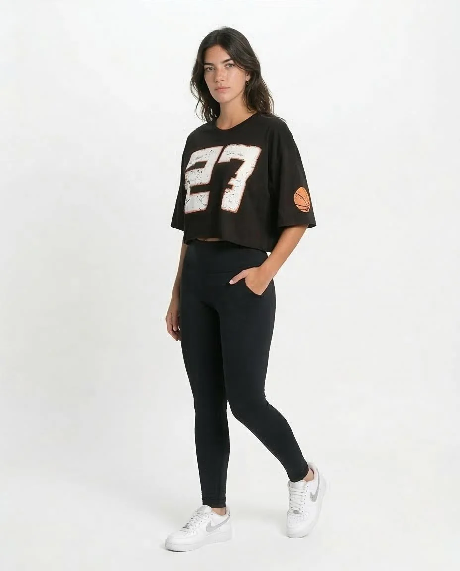 Ravin Men's Distressed "27" Graphic Cropped Heavyweight T-Shirt - Black - O203251 - Image 5