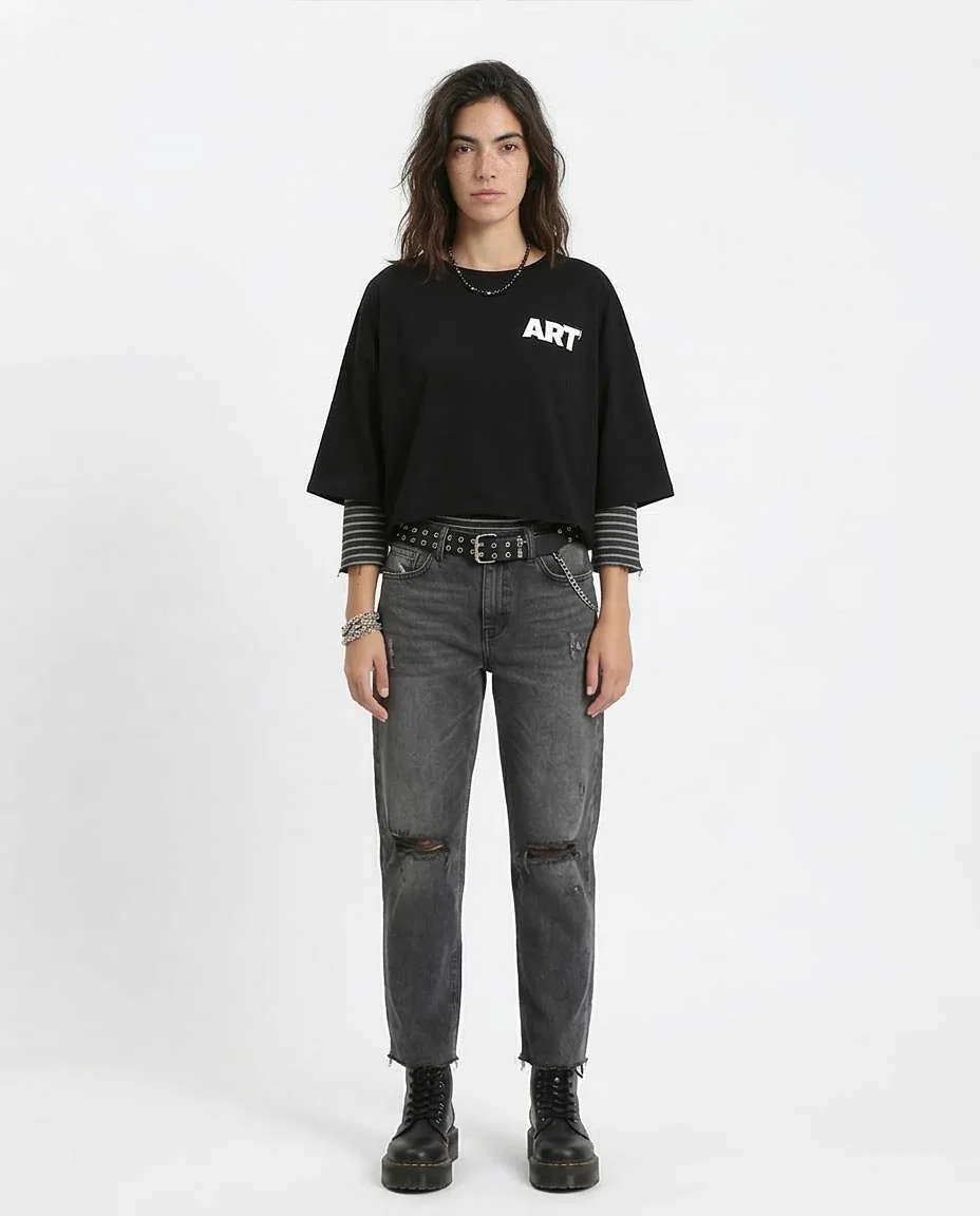 Ravin Women’s "ART" Oversized Crop Tee – Floral Back Print - O203252 - Image 3