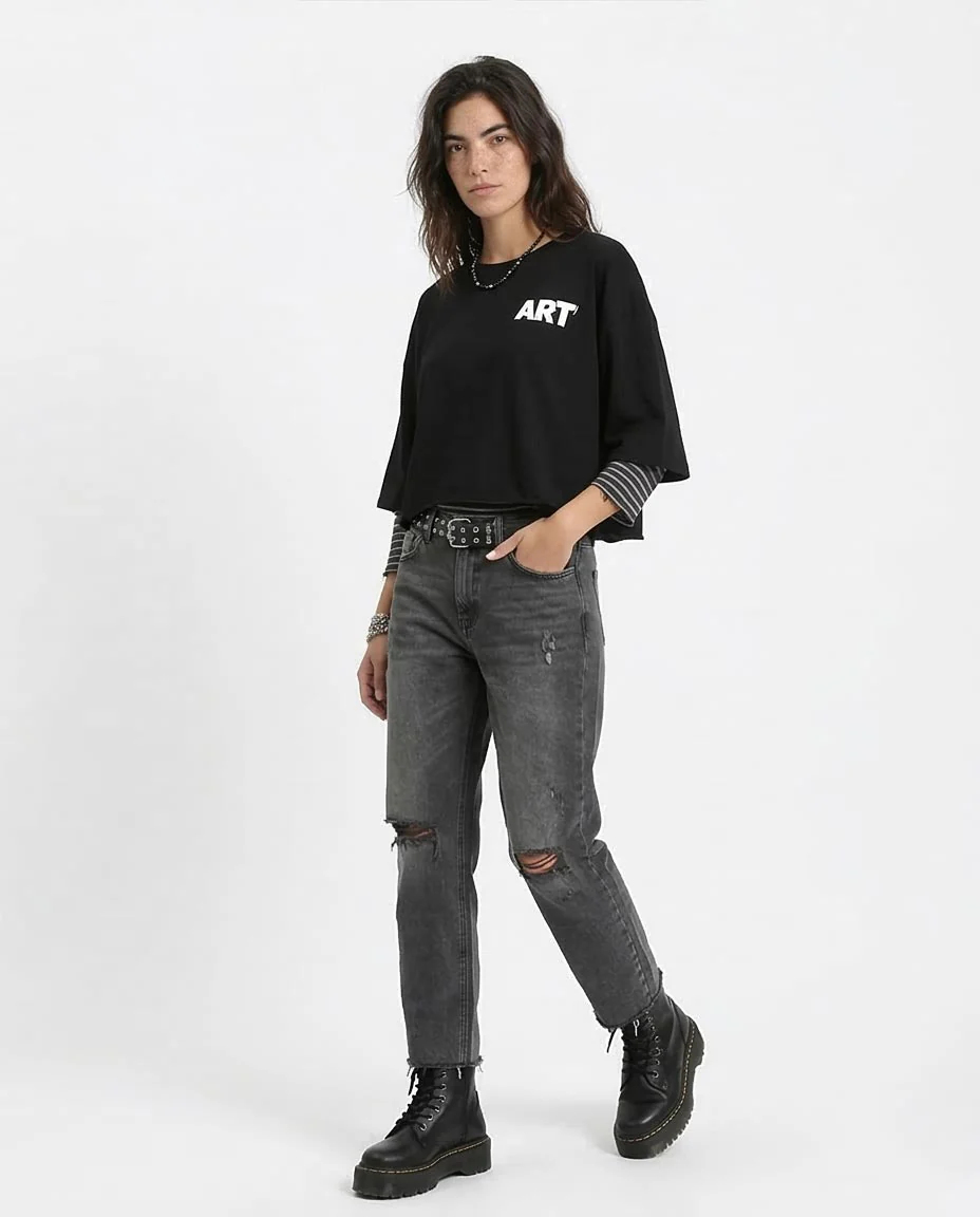Ravin Women’s "ART" Oversized Crop Tee – Floral Back Print - O203252 - Image 5