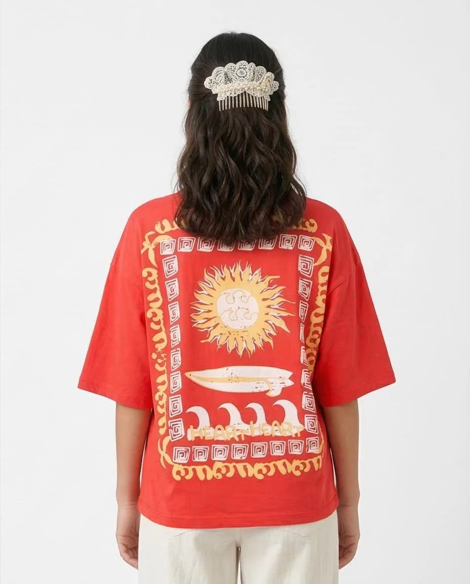 Ravin Oversized "Heart of the Sun" Graphic T-Shirt – Coral Red - O203255 - Image 2