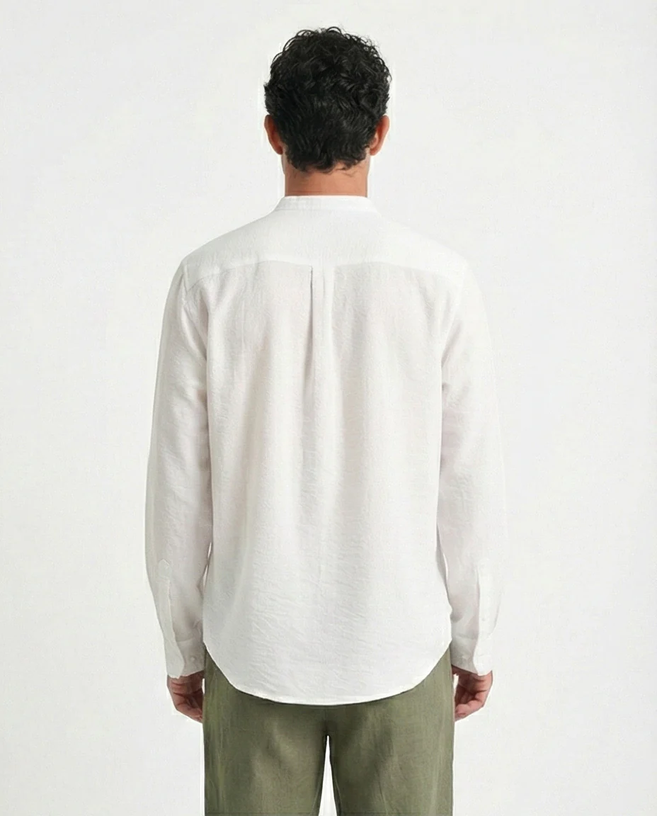 O203311 - Summer Textured Shirt with Mandarin Collar - Off-White - Image 2