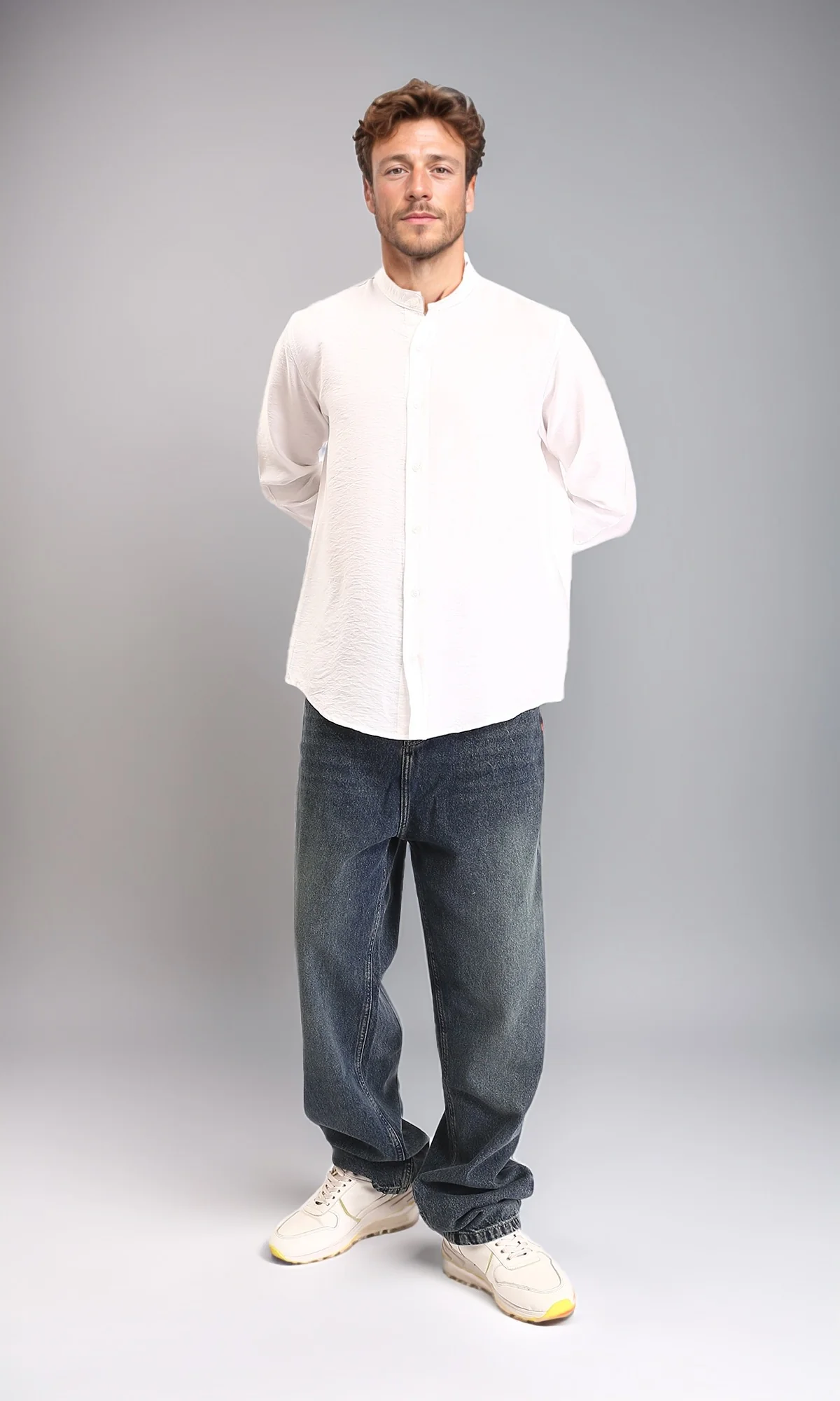 O203311 - Summer Textured Shirt with Mandarin Collar - Off-White - Image 5