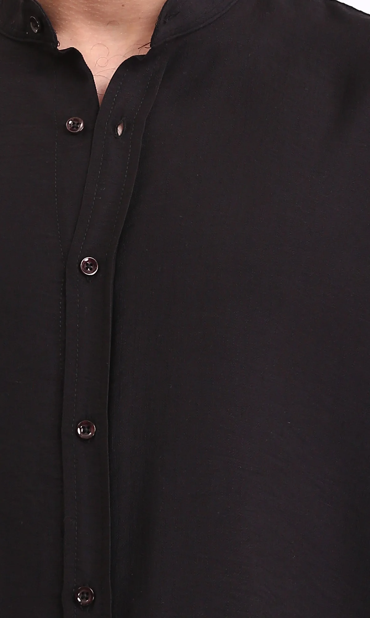 O203312 - Summer Textured Shirt with Mandarin Collar - Black - Image 3