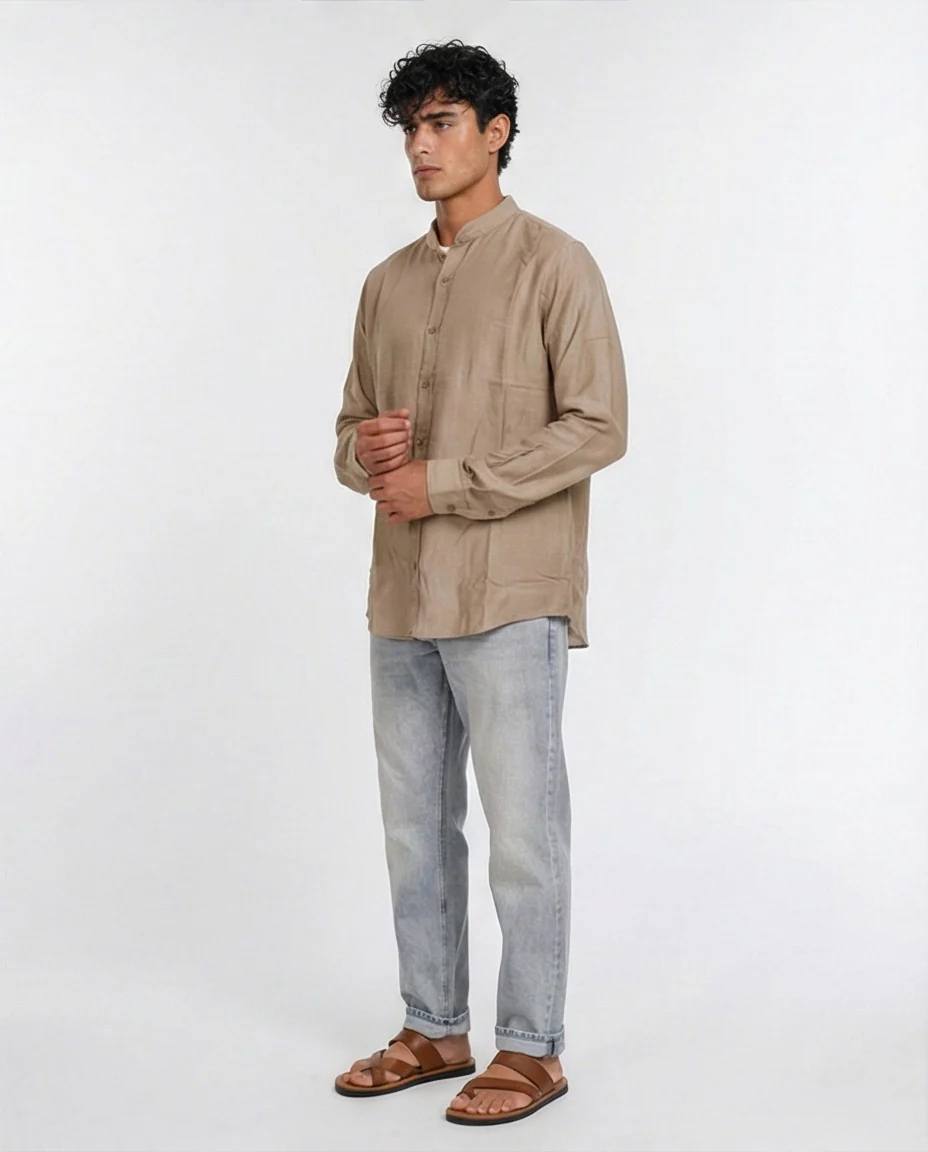 O203315 - Linen-Style Button-Up Shirt – Olive Green - Image 4