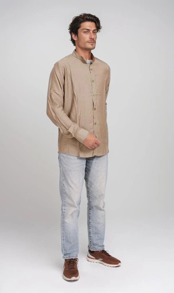 O203315 - Linen-Style Button-Up Shirt – Olive Green - Image 5