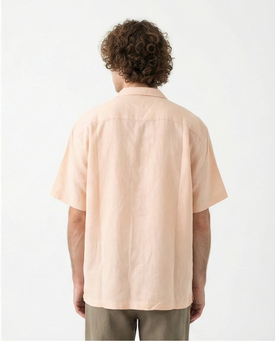 O203318 - Linen Short-Sleeve Button-Up Shirt - Beige - Image 2
