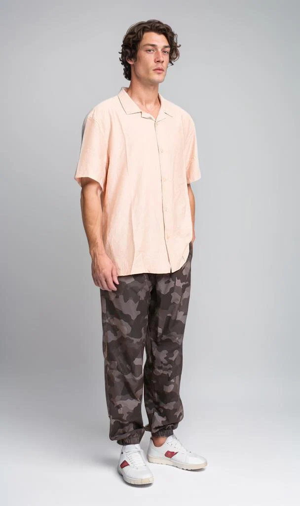 O203318 - Linen Short-Sleeve Button-Up Shirt - Beige - Image 5