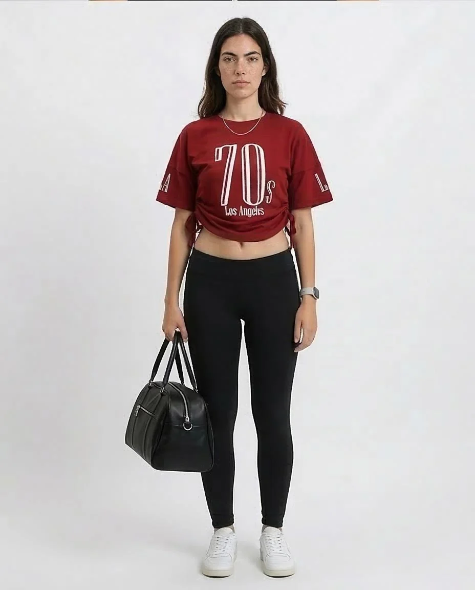 Ravin Women's 70s Los Angeles Graphic T-Shirt with Side-Cinch Drawstrings – Burgundy - O203335 - Image 3