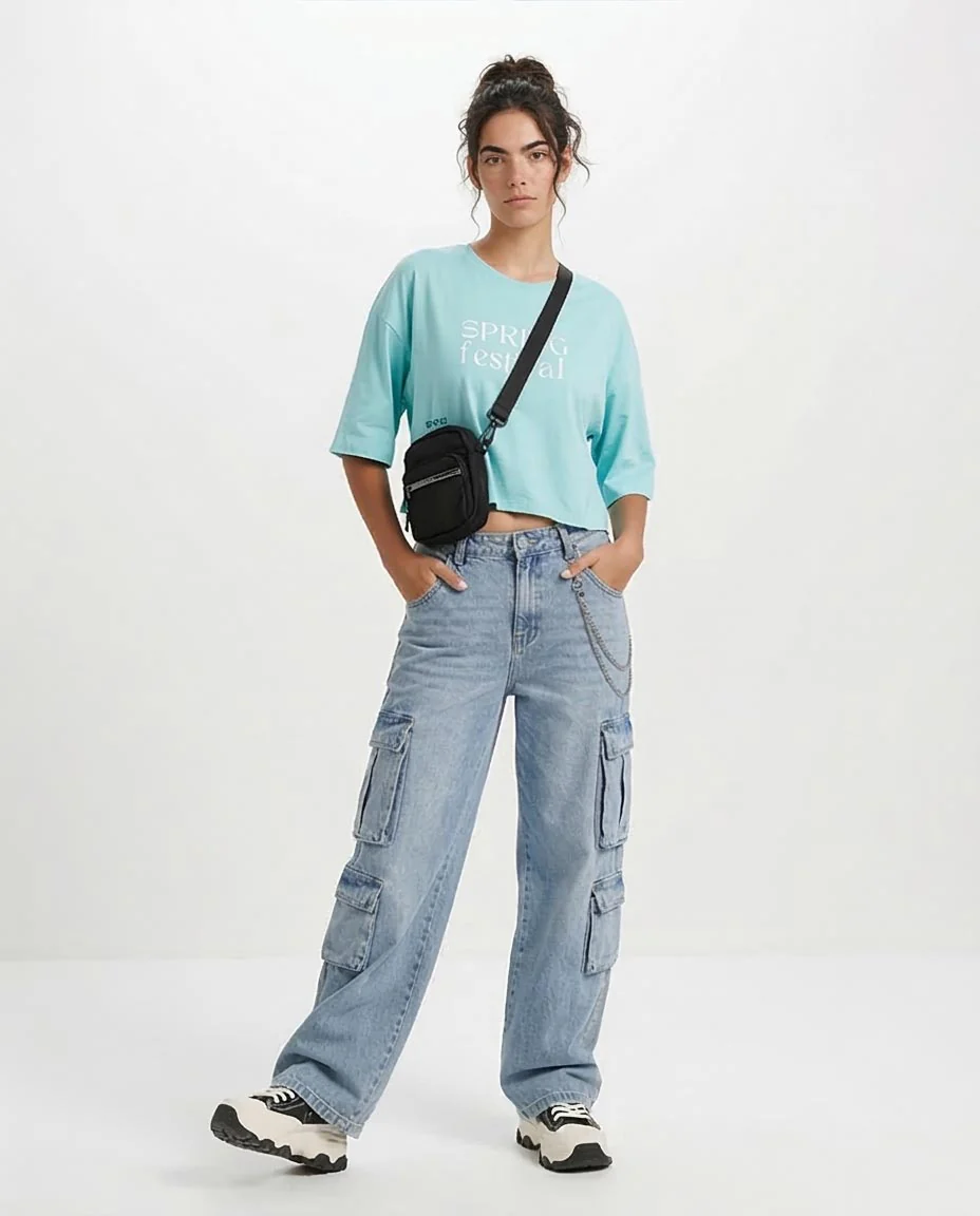 RAVIN Women’s "Spring Festival" Cropped Graphic T-Shirt - Aqua - O203337 - Image 3