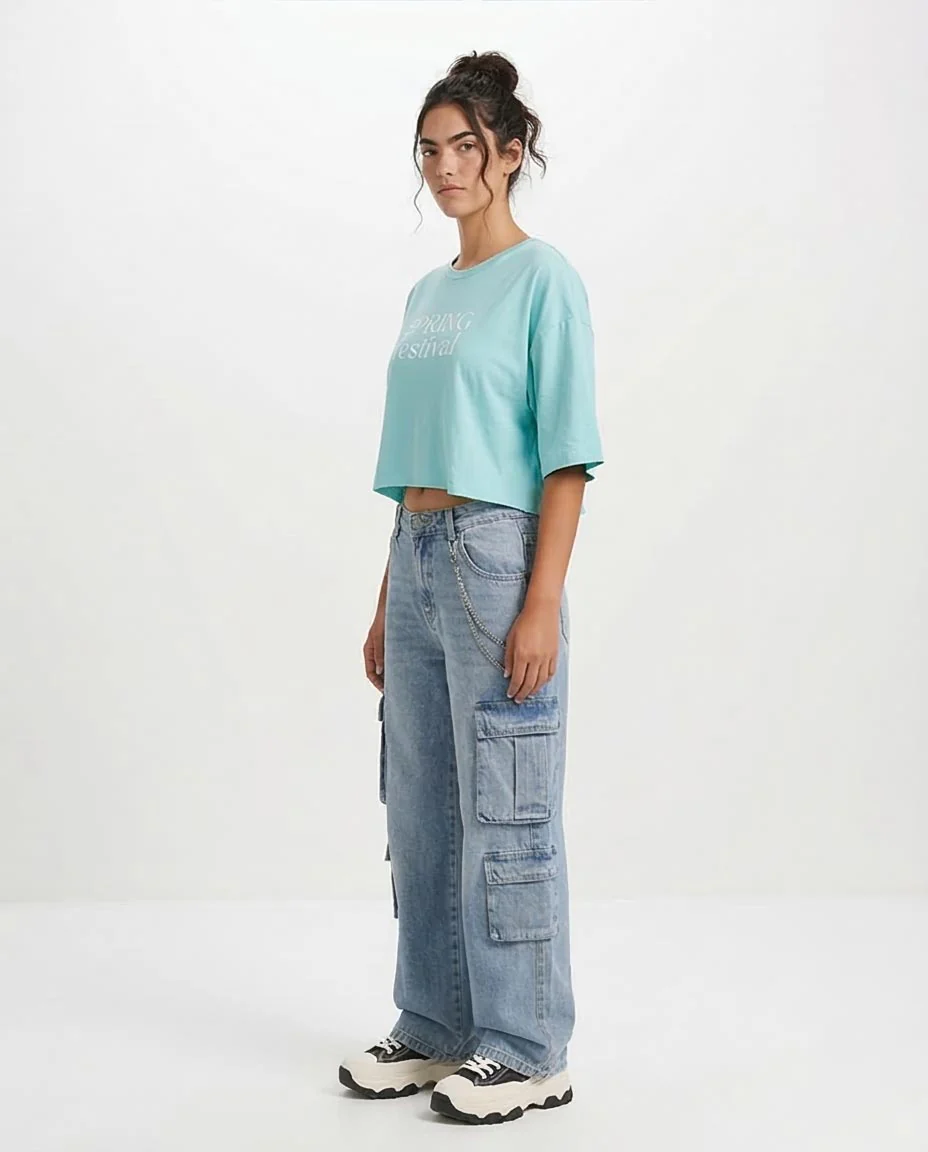 RAVIN Women’s "Spring Festival" Cropped Graphic T-Shirt - Aqua - O203337 - Image 5