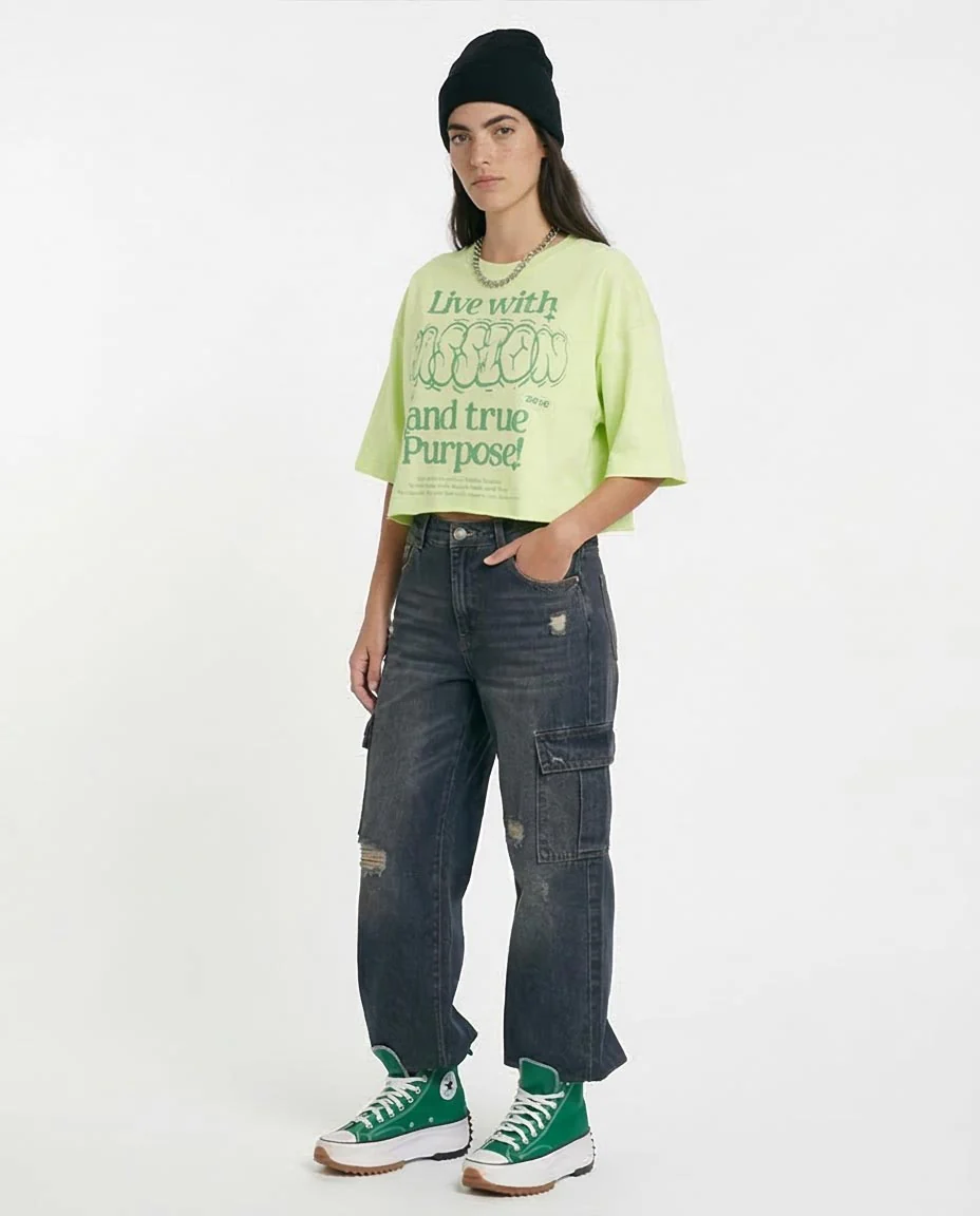 Ravin Women’s "Live with Passion" Boxy Cropped Graphic T-Shirt – Lime Green - O203340 - Image 5