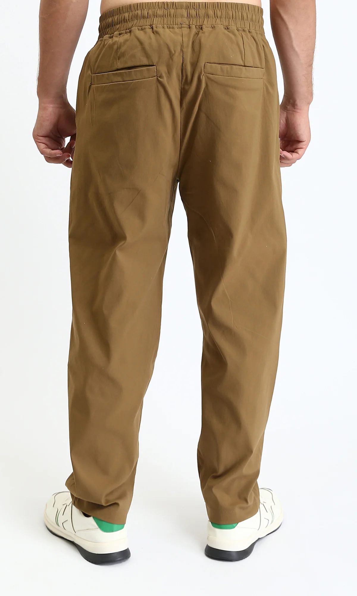 O204259 - Solid Slip On Casual Pants with Hem - Dark Camel - Image 2