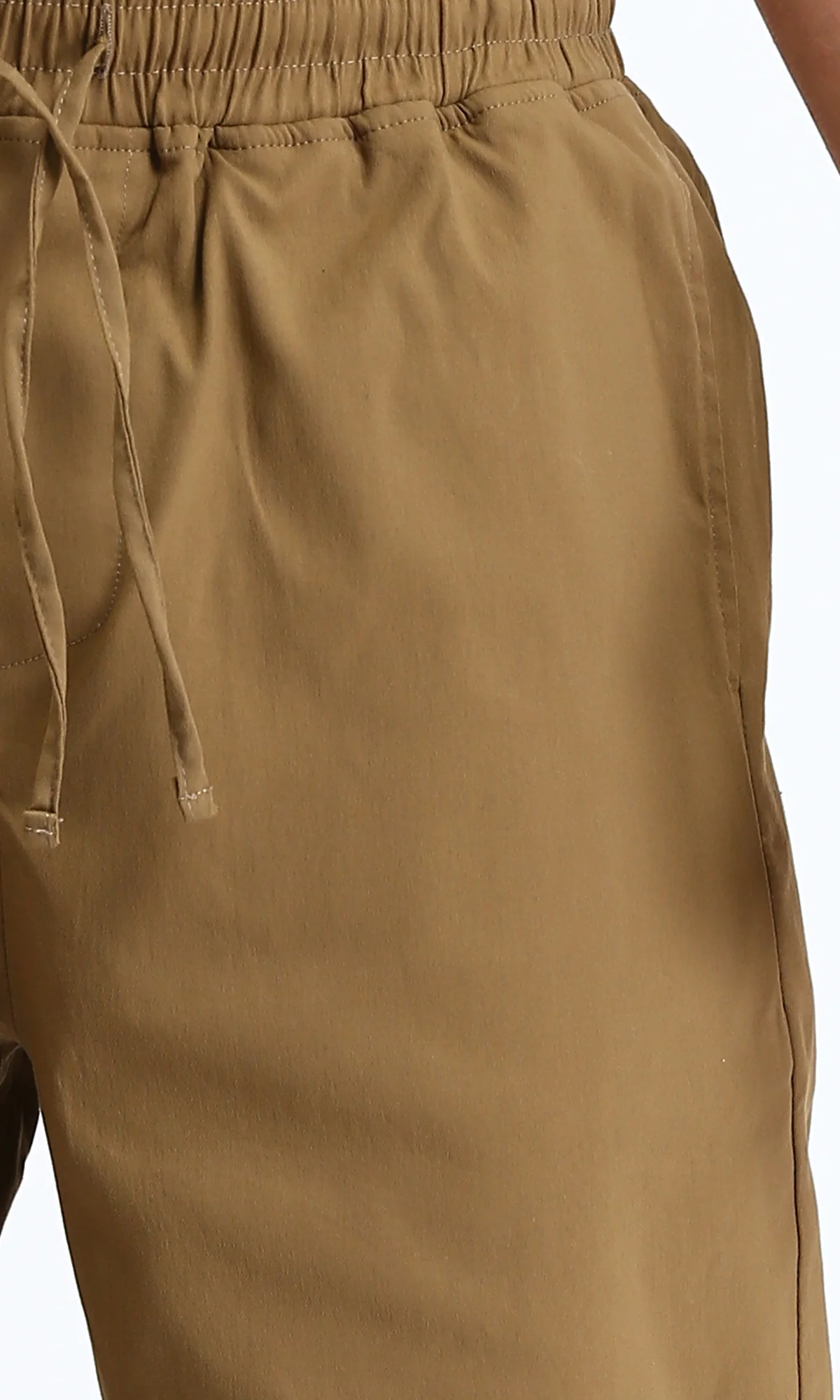 O204259 - Solid Slip On Casual Pants with Hem - Dark Camel - Image 3