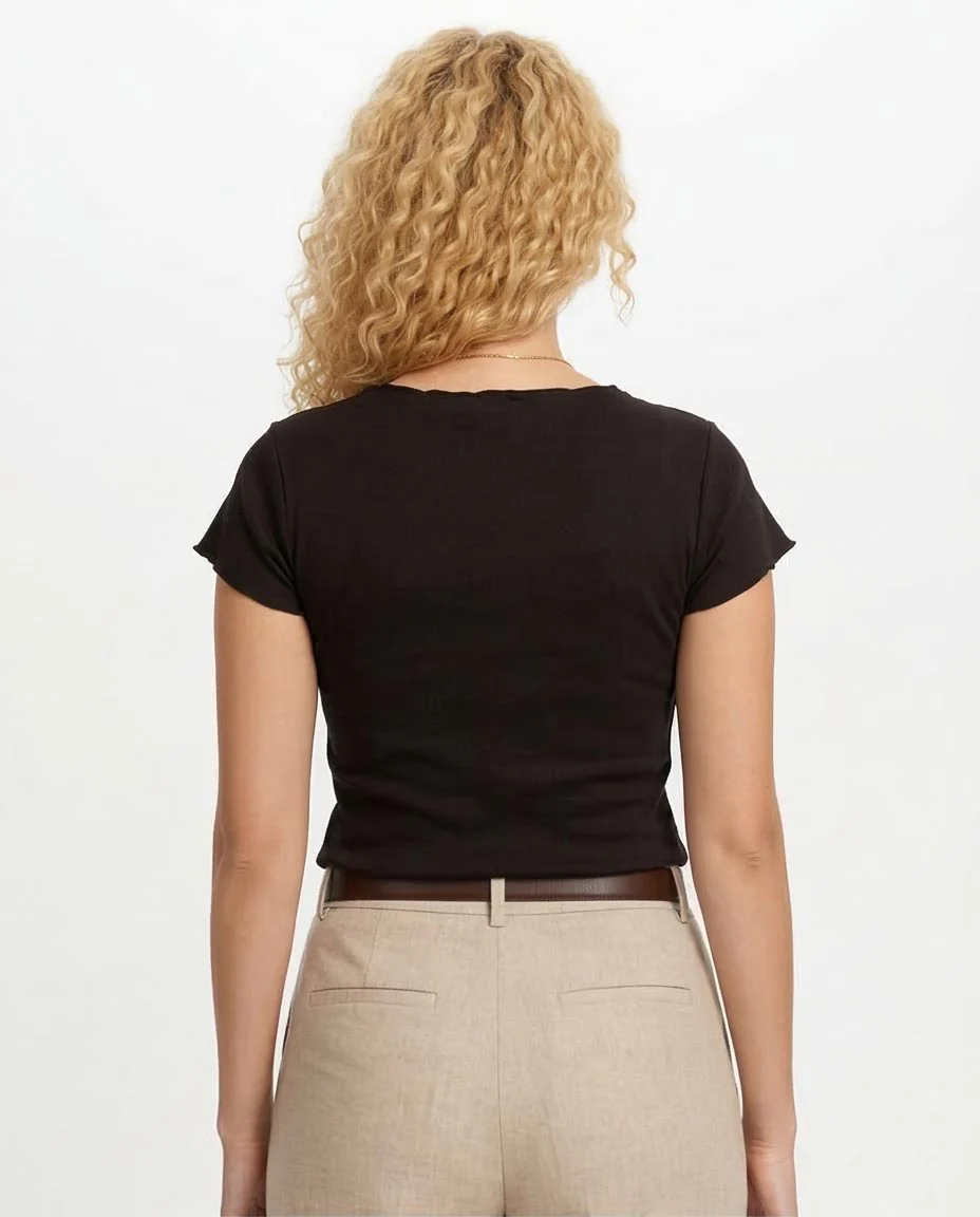 Ravin Women’s Essential Ribbed Baby Tee – Black - O204294 - Image 2
